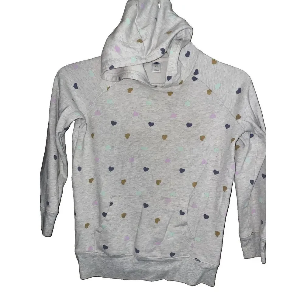 Girls Old Navy Grey Heart Hooded Sweatshirt Hoodie Sz L 10/12